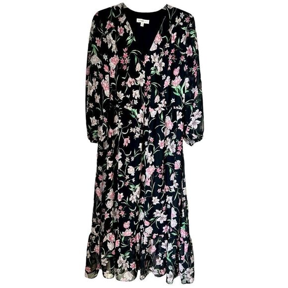 Robbie Bee Dresses & Skirts - Robbie Bee Women’s Floral Long Sleeve Midi V-Neck Dress Sz 16